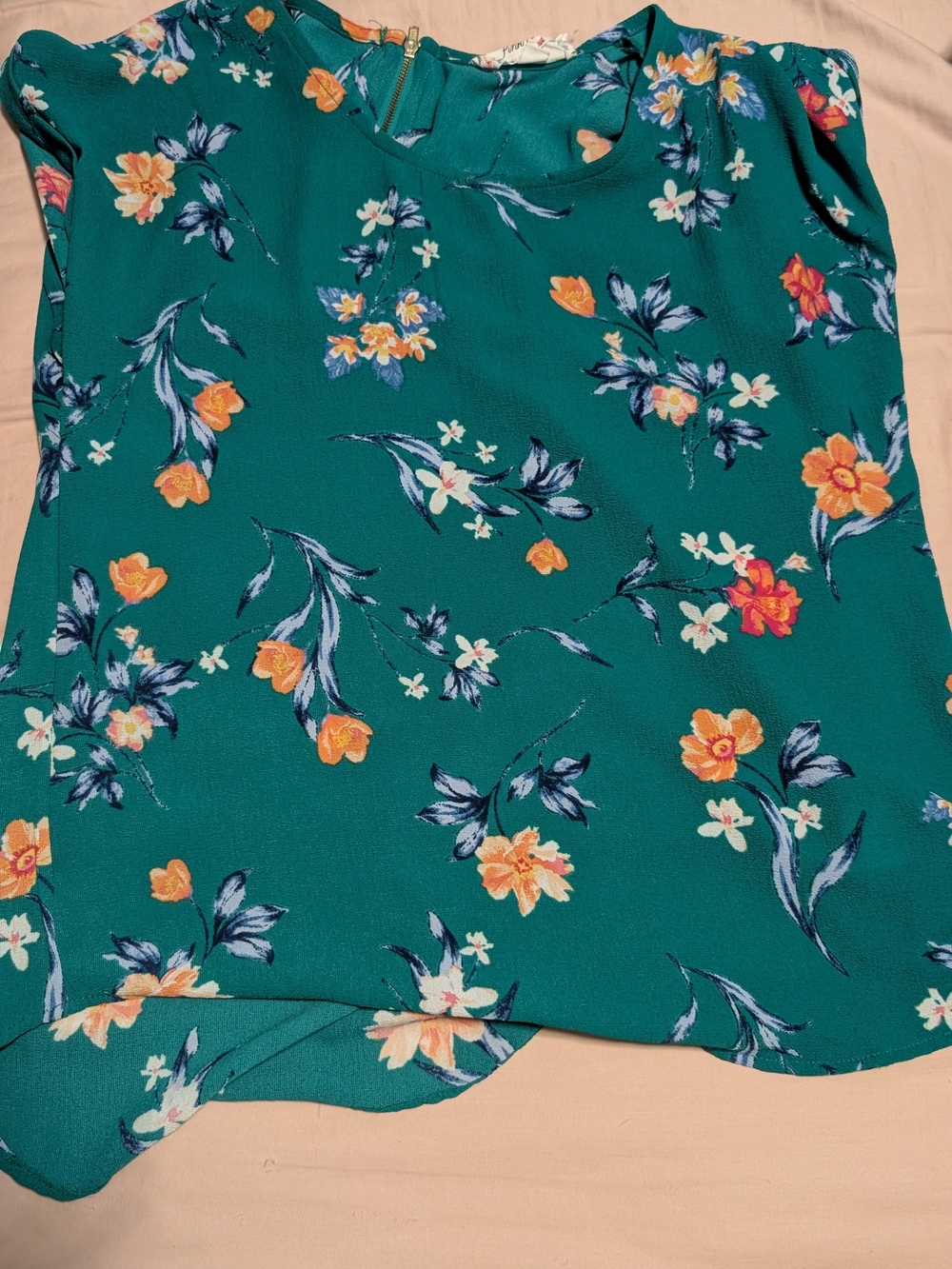 Teal Floral Short Sleeve Blouse